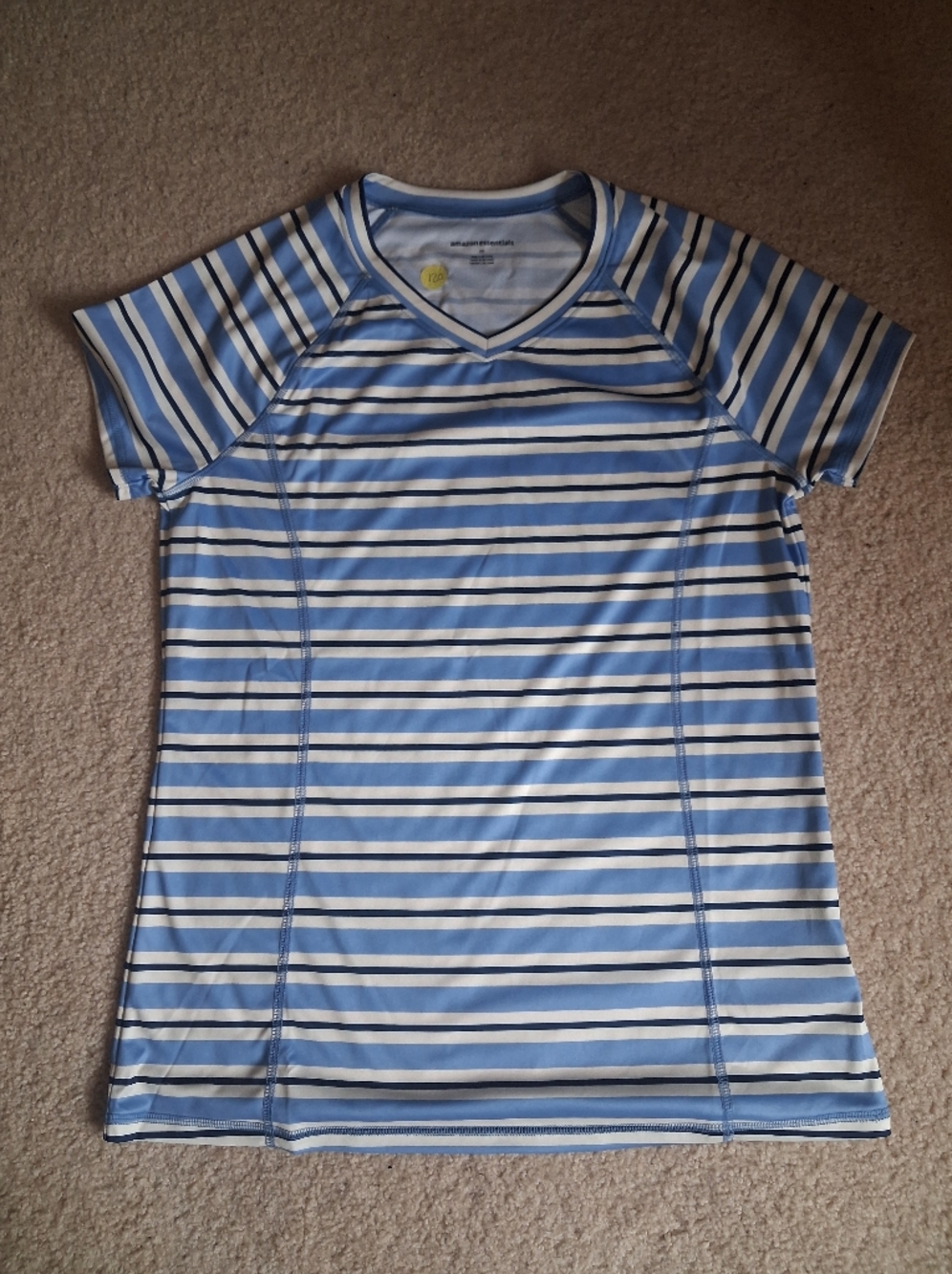 Amazon Essentials Blue and White Striped Short-Sleeve V-Neck Polo